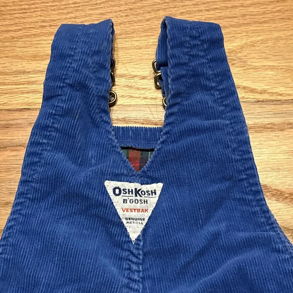 VTG 80’s OshKosh B'gosh Blue Corduroy Flannel Lined Overalls Size 24 Months 2T